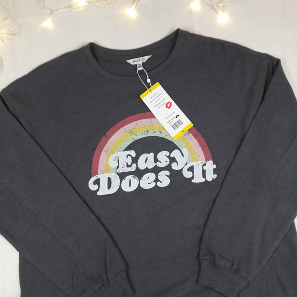 Wildfox | easy does it logo distressed graphic grey sweatshirt | Medium - Picture 10 of 13
